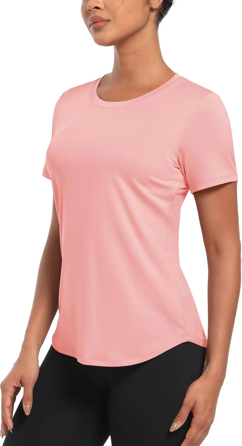MAGCOMSEN Women's UPF 80  Short Sleeve T-Shirts Moisture Wicking Quick Dry Athletic Workout Rash Guard Tops