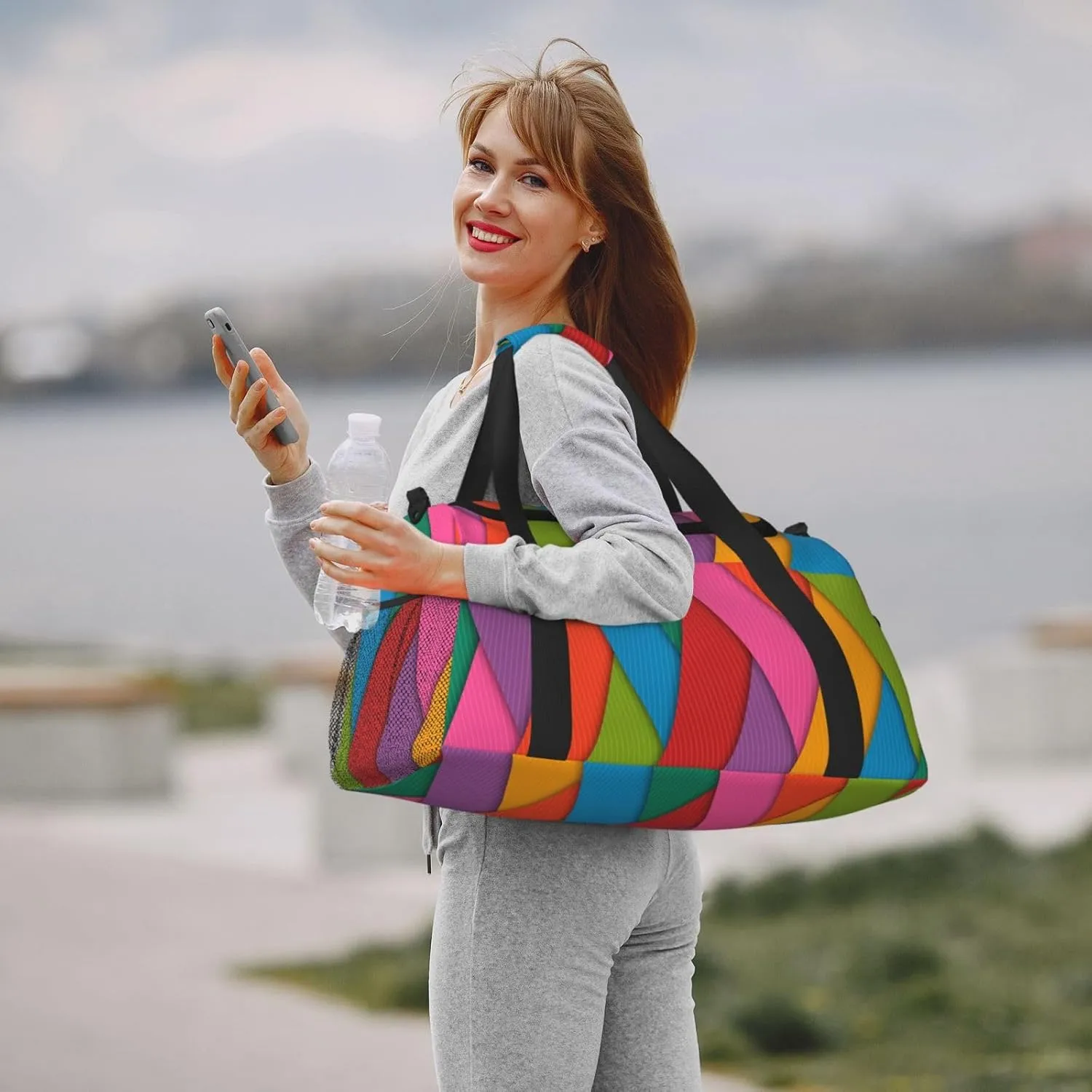 Magenta Fabric Travel Duffel Bag Large Foldable Waterproof Overnight Bag For Beach Swim Bags Pool Sports Gym