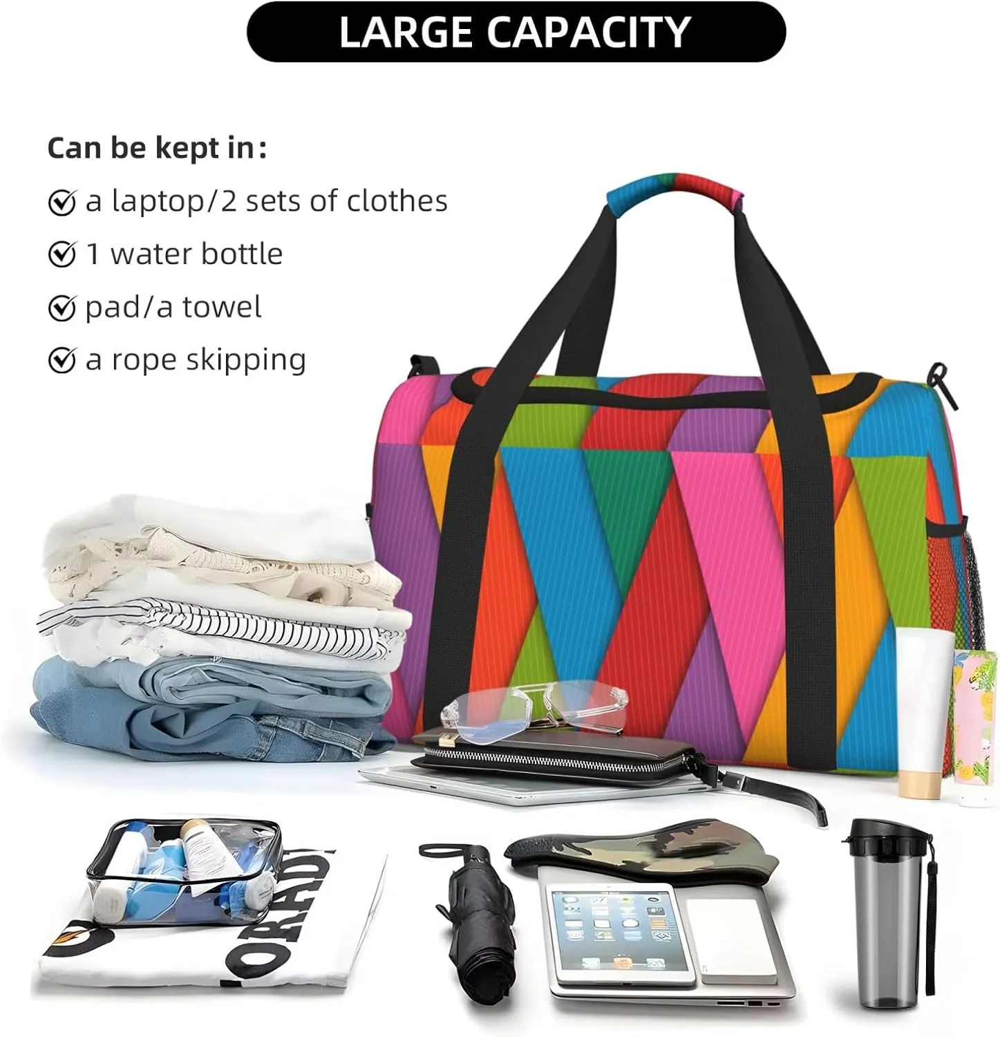 Magenta Fabric Travel Duffel Bag Large Foldable Waterproof Overnight Bag For Beach Swim Bags Pool Sports Gym