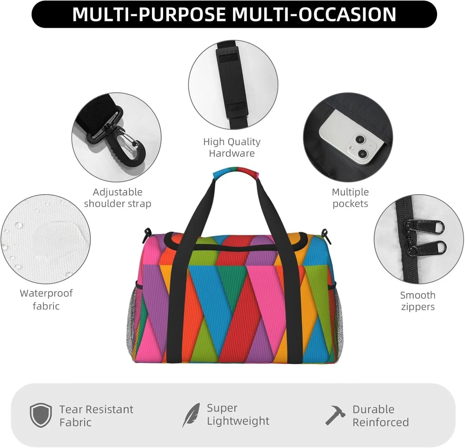 Magenta Fabric Travel Duffel Bag Large Foldable Waterproof Overnight Bag For Beach Swim Bags Pool Sports Gym