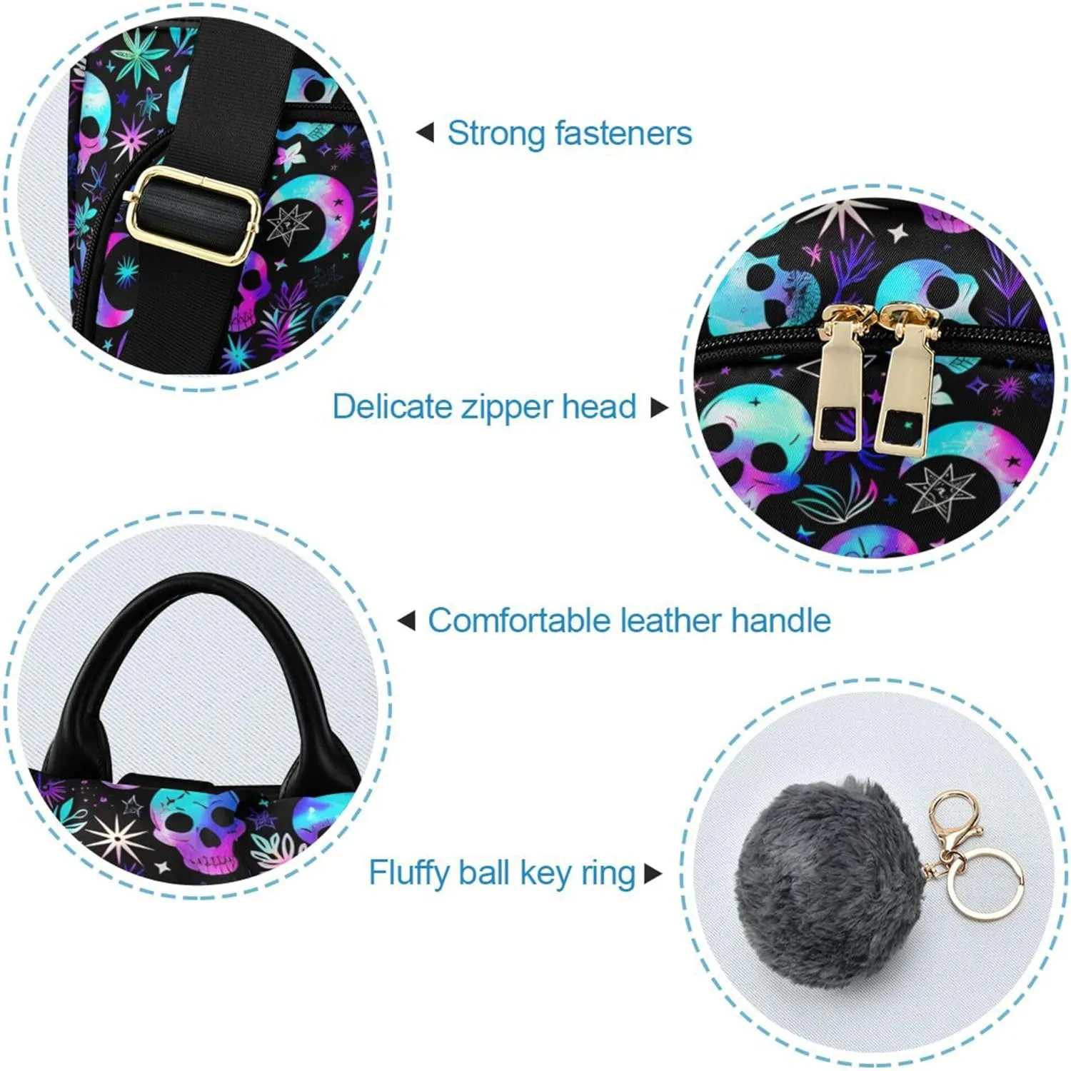 Magic Skull Backpack Purse for Women - Nylon Anti-Theft Travel Backpack, Fashionable Shoulder Bag for Daily Use