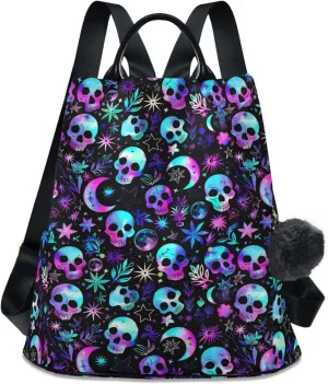 Magic Skull Backpack Purse for Women - Nylon Anti-Theft Travel Backpack, Fashionable Shoulder Bag for Daily Use