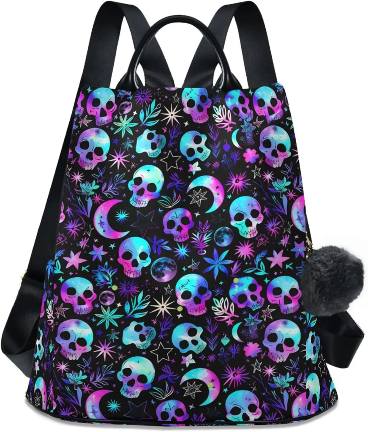 Magic Skull Backpack Purse for Women - Nylon Anti-Theft Travel Backpack, Fashionable Shoulder Bag for Daily Use