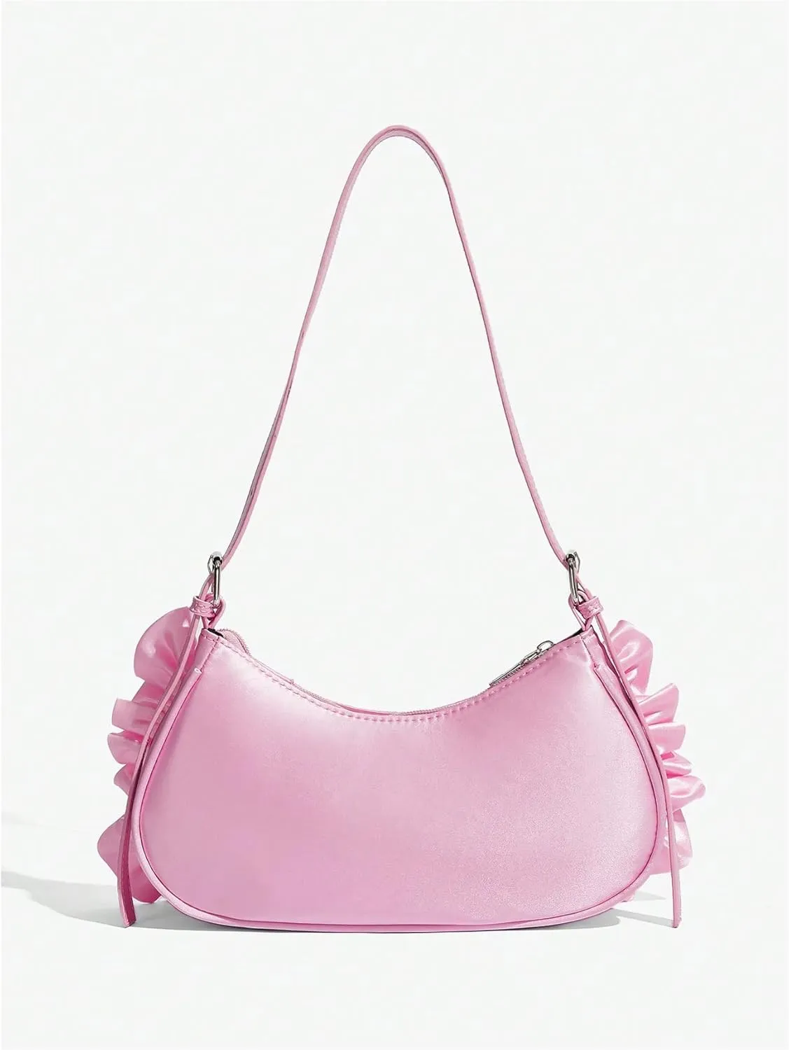 MakeMeChic Women's Buckle Shoulder Bag Top Handle Zipper Ruffle Y2K Hobo Handbag Clutch
