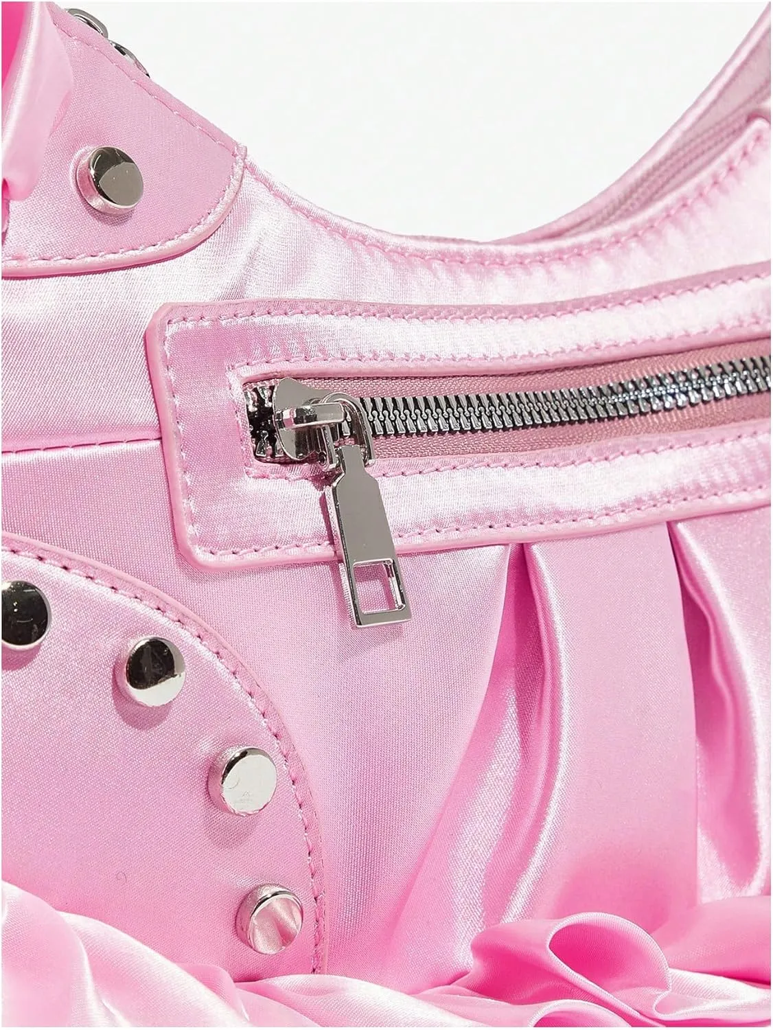 MakeMeChic Women's Buckle Shoulder Bag Top Handle Zipper Ruffle Y2K Hobo Handbag Clutch