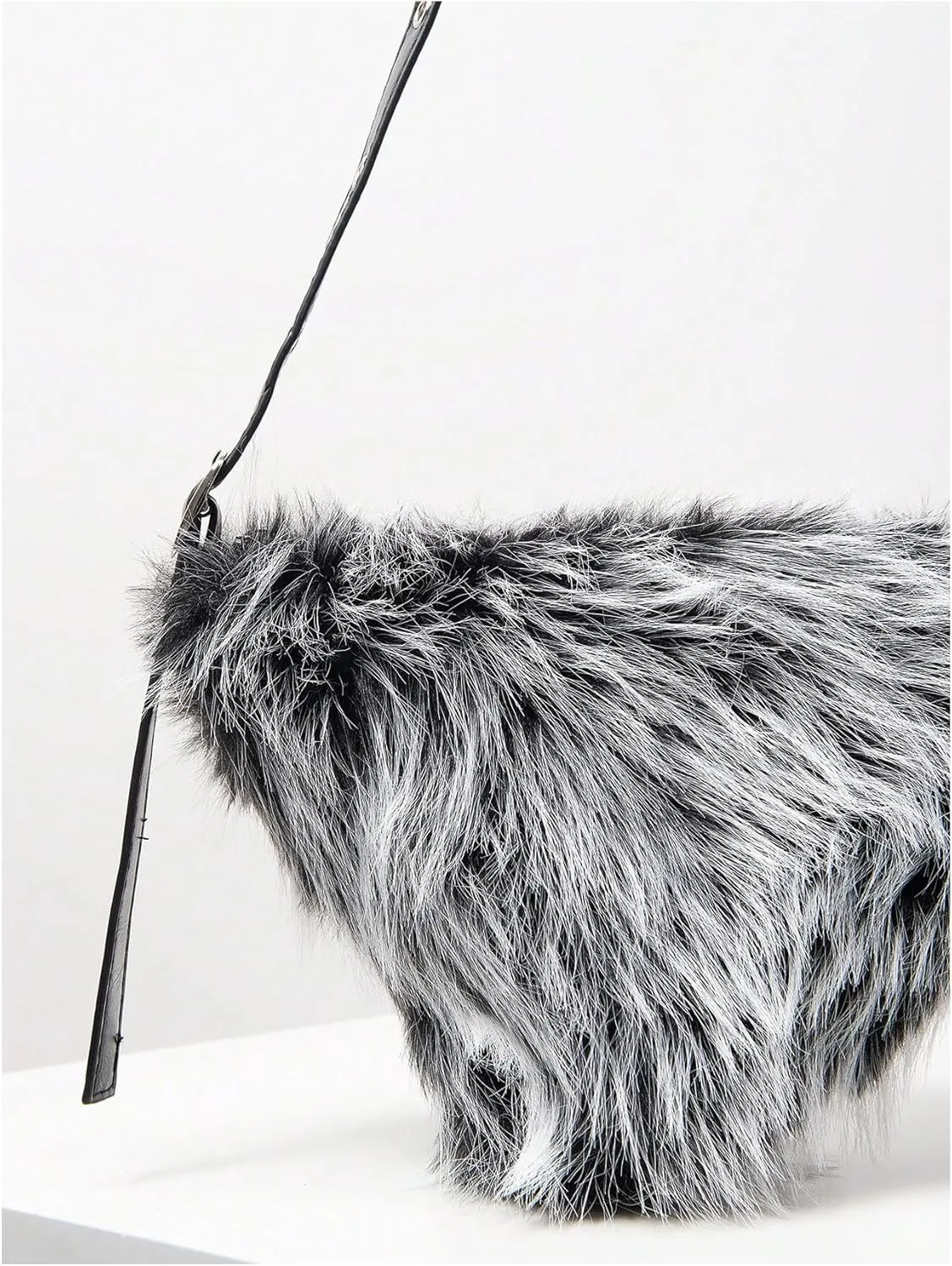 MakeMeChic Women's Faux Fur Top Handle Triangle Shoulder Handbag Teddy Plush Purse Y2K Tote Bag