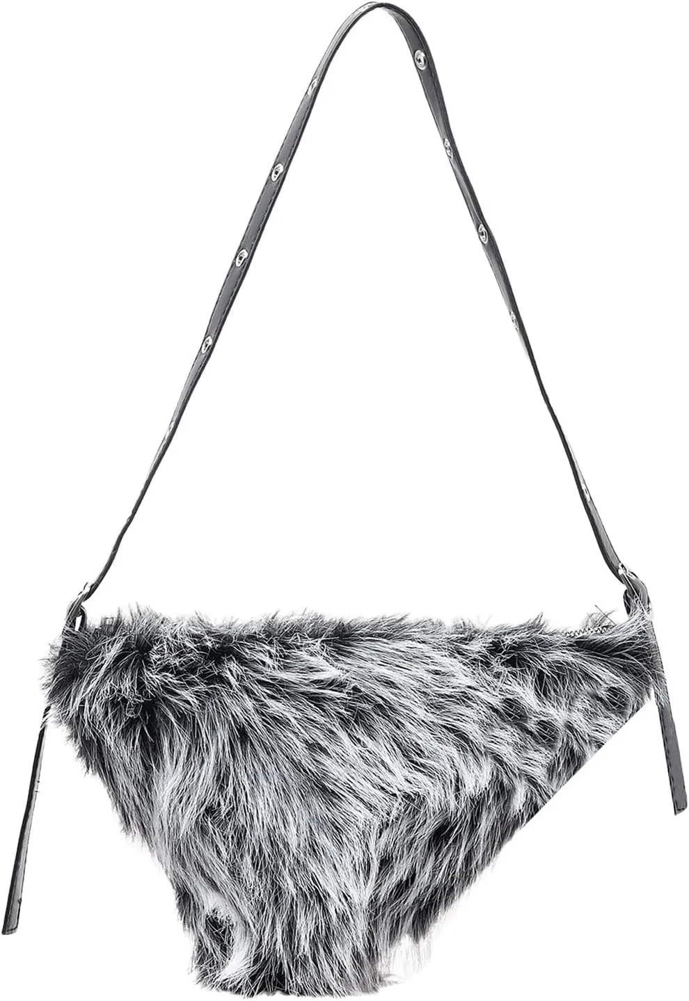 MakeMeChic Women's Faux Fur Top Handle Triangle Shoulder Handbag Teddy Plush Purse Y2K Tote Bag