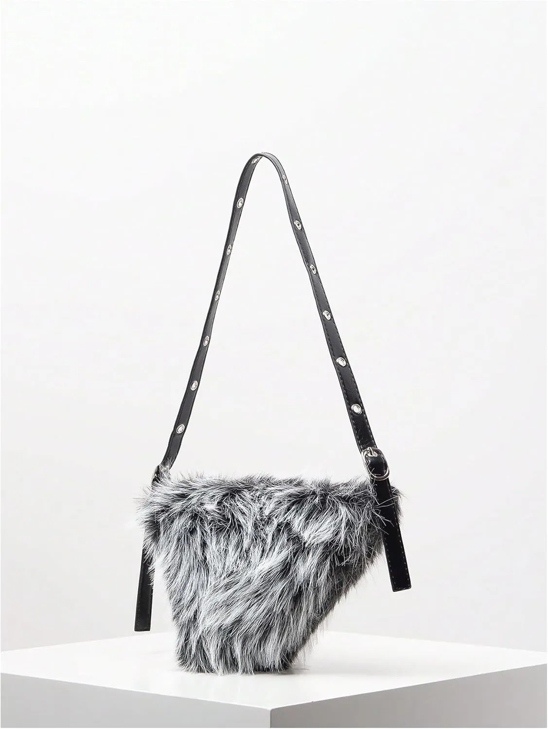 MakeMeChic Women's Faux Fur Top Handle Triangle Shoulder Handbag Teddy Plush Purse Y2K Tote Bag