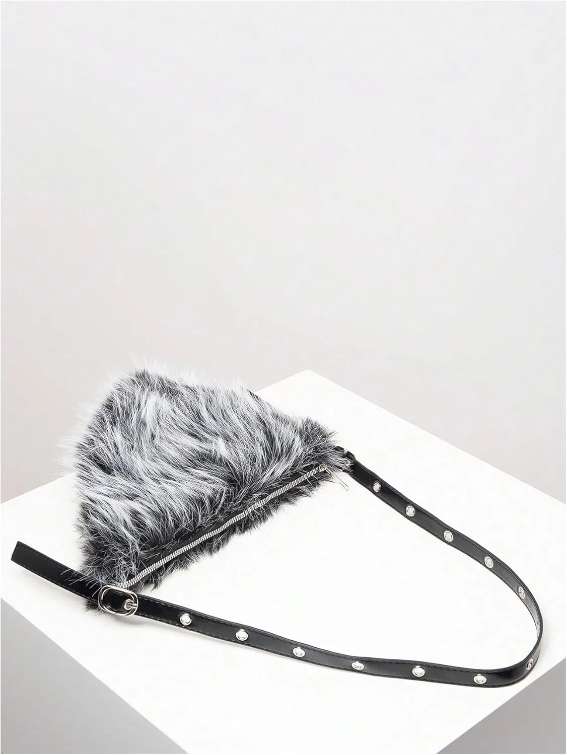 MakeMeChic Women's Faux Fur Top Handle Triangle Shoulder Handbag Teddy Plush Purse Y2K Tote Bag