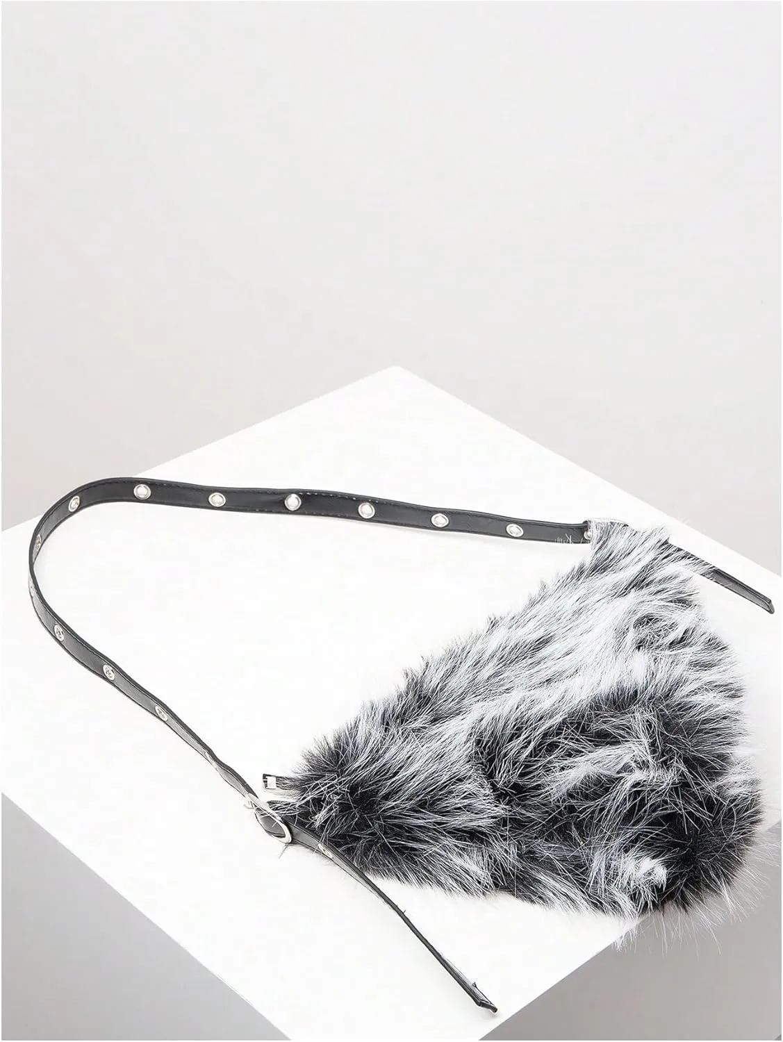 MakeMeChic Women's Faux Fur Top Handle Triangle Shoulder Handbag Teddy Plush Purse Y2K Tote Bag