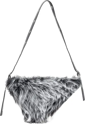 MakeMeChic Women's Faux Fur Top Handle Triangle Shoulder Handbag Teddy Plush Purse Y2K Tote Bag