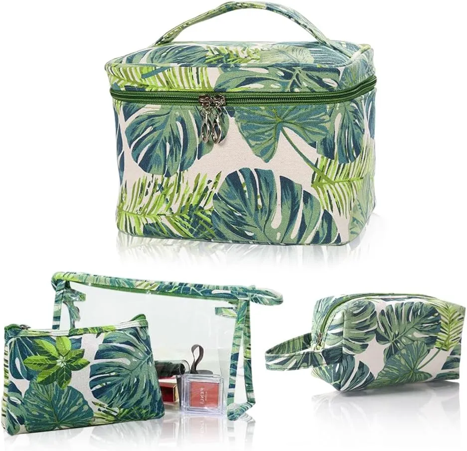 Makeup Bag 4 Pcs Cosmetic Bag Set Portable Travel Cosmetic Bag Multifunction Organizer Storage Bag Toiletry Bag forWomen and Girls (GREEN2)