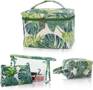 Makeup Bag 4 Pcs Cosmetic Bag Set Portable Travel Cosmetic Bag Multifunction Organizer Storage Bag Toiletry Bag forWomen and Girls (GREEN2)