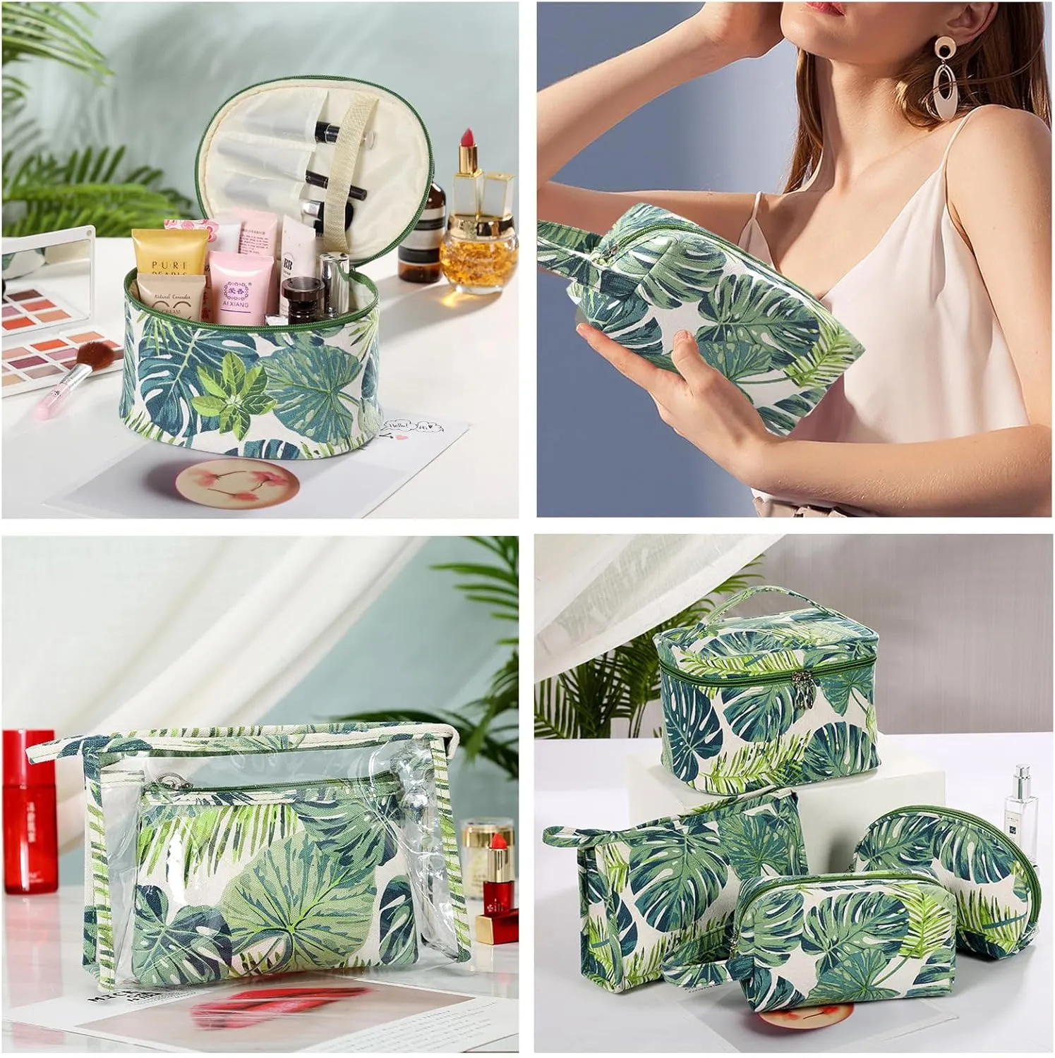Makeup Bag 4 Pcs Cosmetic Bag Set Portable Travel Cosmetic Bag Multifunction Organizer Storage Bag Toiletry Bag forWomen and Girls (GREEN2)