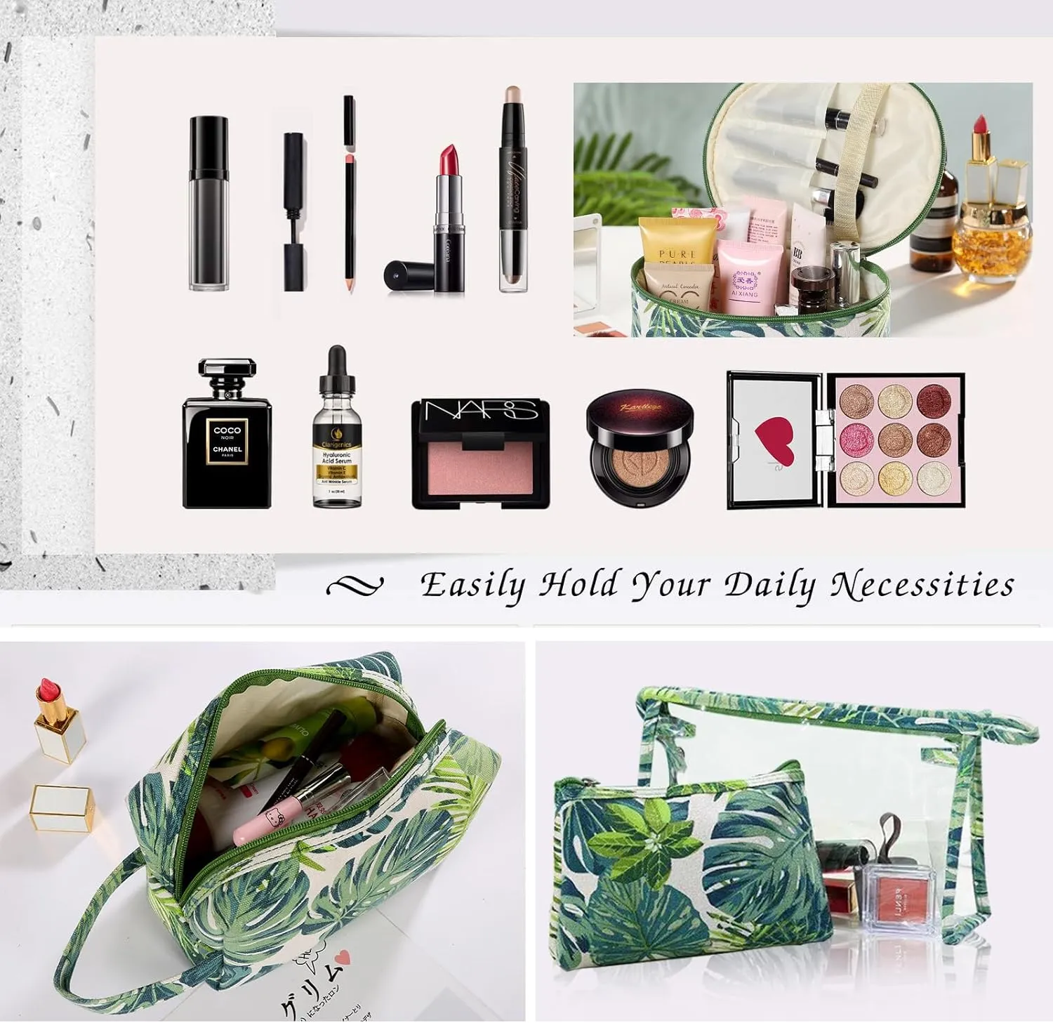 Makeup Bag 4 Pcs Cosmetic Bag Set Portable Travel Cosmetic Bag Multifunction Organizer Storage Bag Toiletry Bag forWomen and Girls (GREEN2)