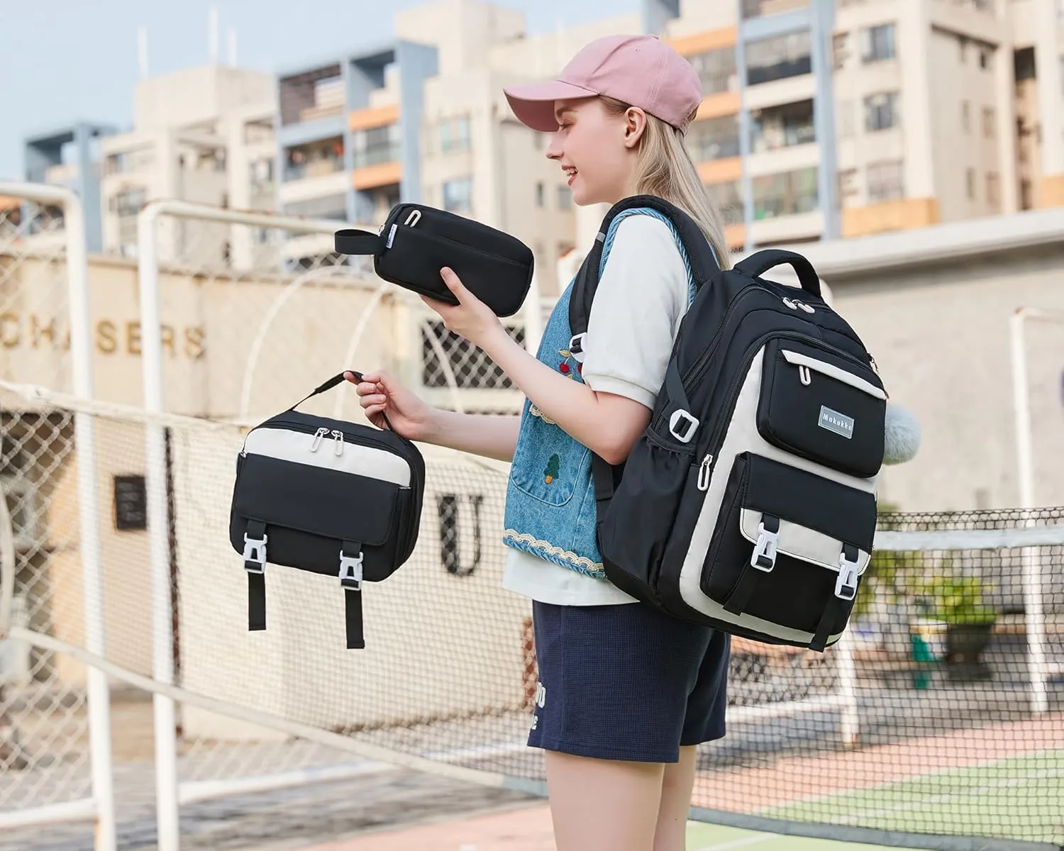 Makukke School Backpack for Girls Book Bag Set, School Bag for Teens Girls Kid Children Elementary Middle School Student, Waterproof Gray Backpack