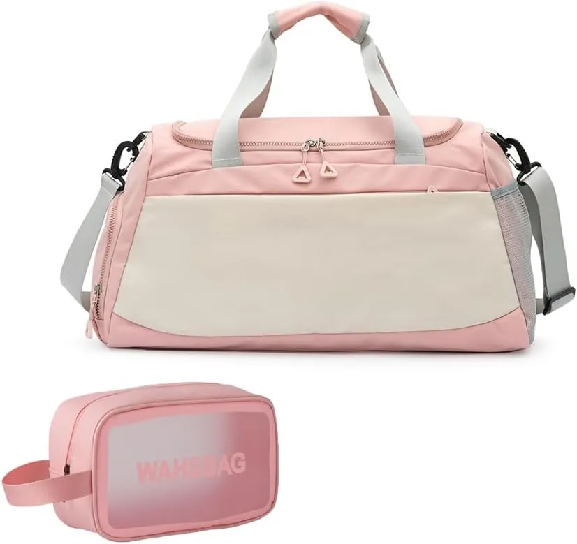 Male/Female Universal Gym Bag,Waterproof Sports Handbag,Dry Wet Separate Weekender Travel Duffel Bag with Shoes Compartment,for Swimming,Yoga,Gym,Travel,Exercise etc. (Pink)