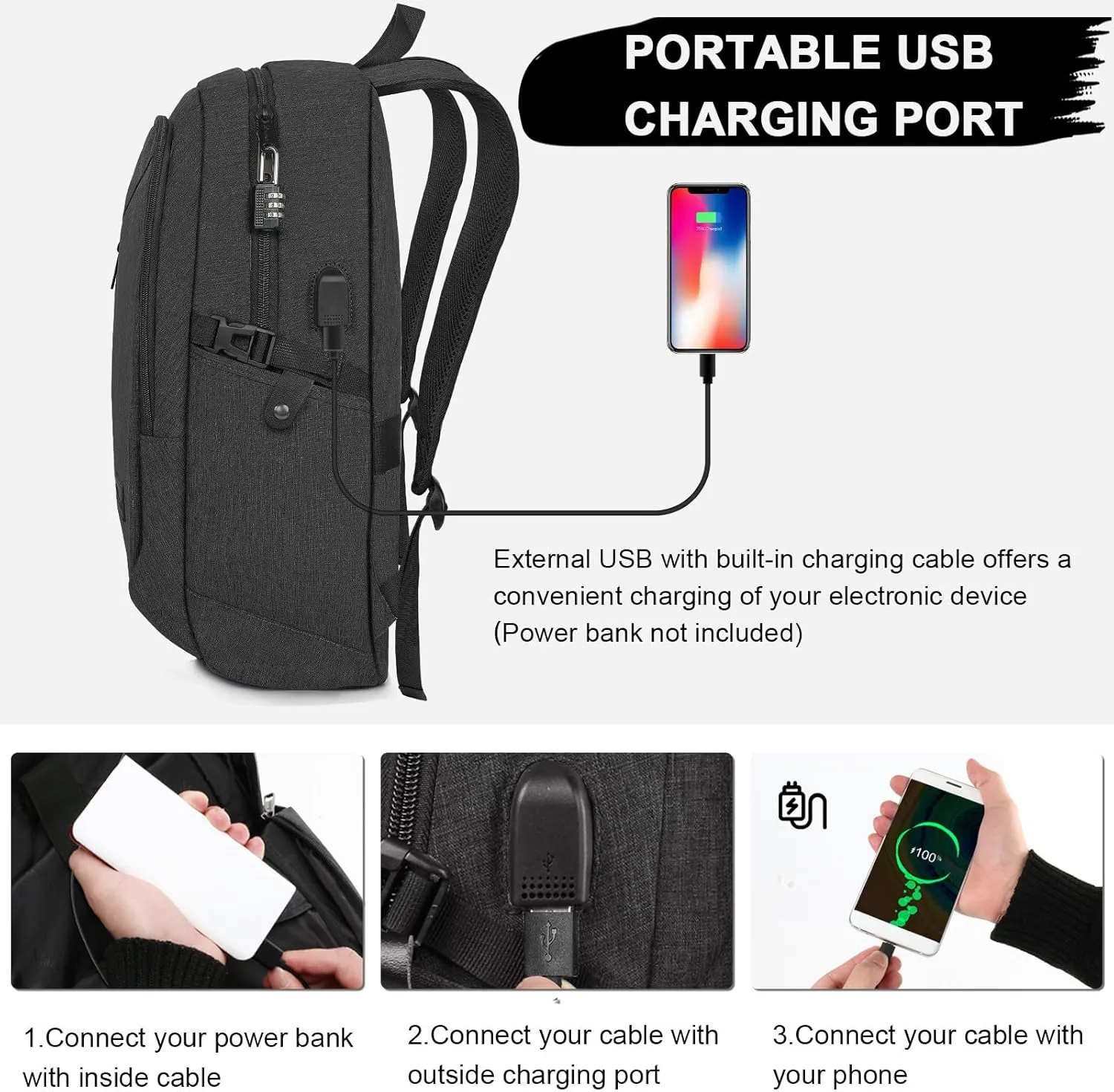 Mancro Business Travel Laptop Backpack, Anti Theft Slim Laptop Bag with USB Charging Port for Men and Women, Water Resistant Computer Bag Fits 15.6 Inch Laptop and Notebook (Black)