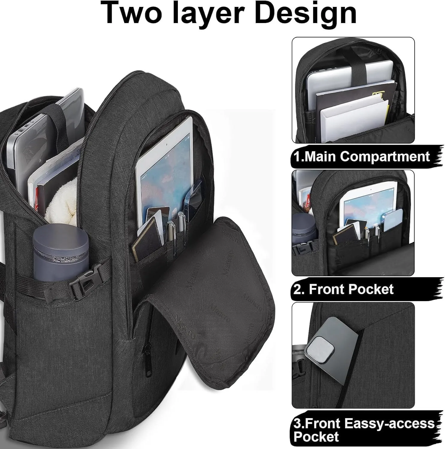 Mancro Business Travel Laptop Backpack, Anti Theft Slim Laptop Bag with USB Charging Port for Men and Women, Water Resistant Computer Bag Fits 15.6 Inch Laptop and Notebook (Black)