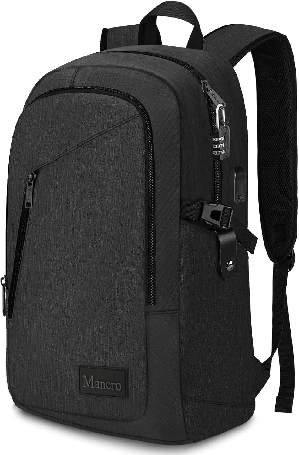 Mancro Business Travel Laptop Backpack, Anti Theft Slim Laptop Bag with USB Charging Port for Men and Women, Water Resistant Computer Bag Fits 15.6 Inch Laptop and Notebook (Black)