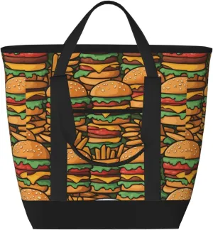 Many Cute Burgers Large Capacity Insulated Shoulder Bag For Picnic Camping Travel Shopping Food Transportation
