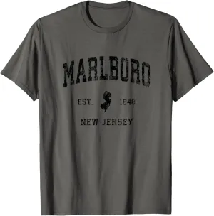 Marlboro New Jersey NJ Vintage Athletic Black Sports Design T-Shirt