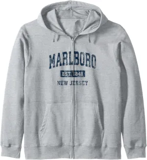Marlboro New Jersey NJ Vintage Athletic Sports Design Zip Hoodie