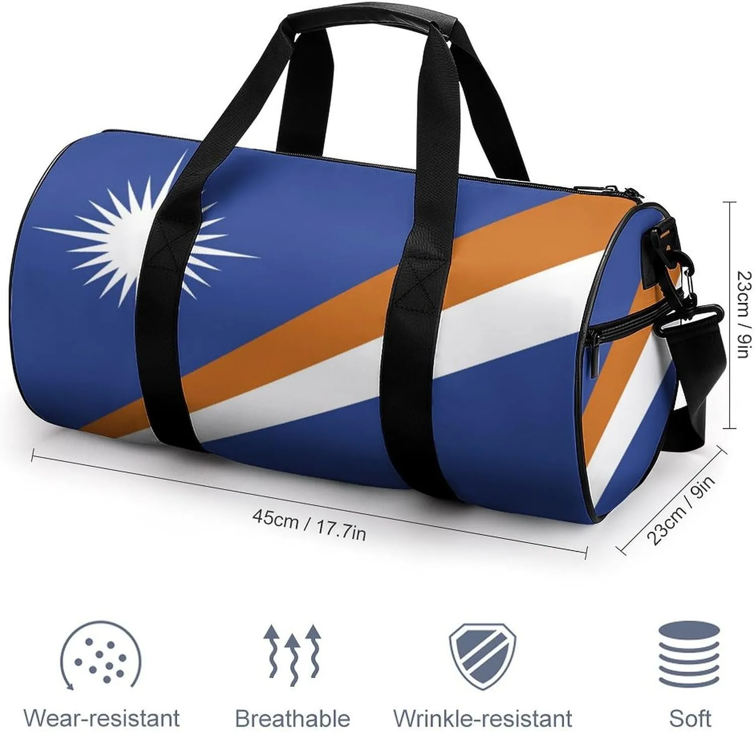 Marshall Lslands Flag Large Gym Duffel Bag Dry Wet Separation for Men Women Travel Workout