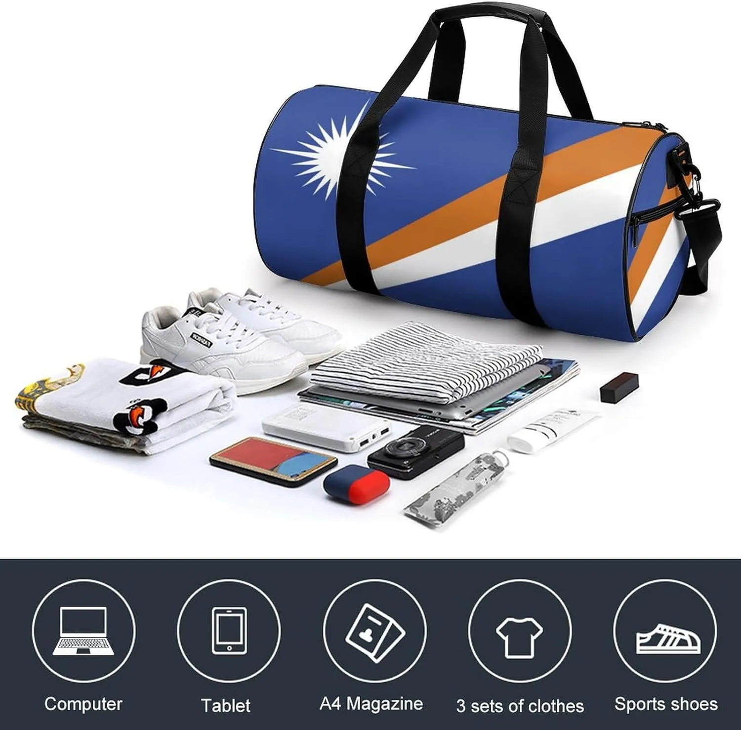 Marshall Lslands Flag Large Gym Duffel Bag Dry Wet Separation for Men Women Travel Workout