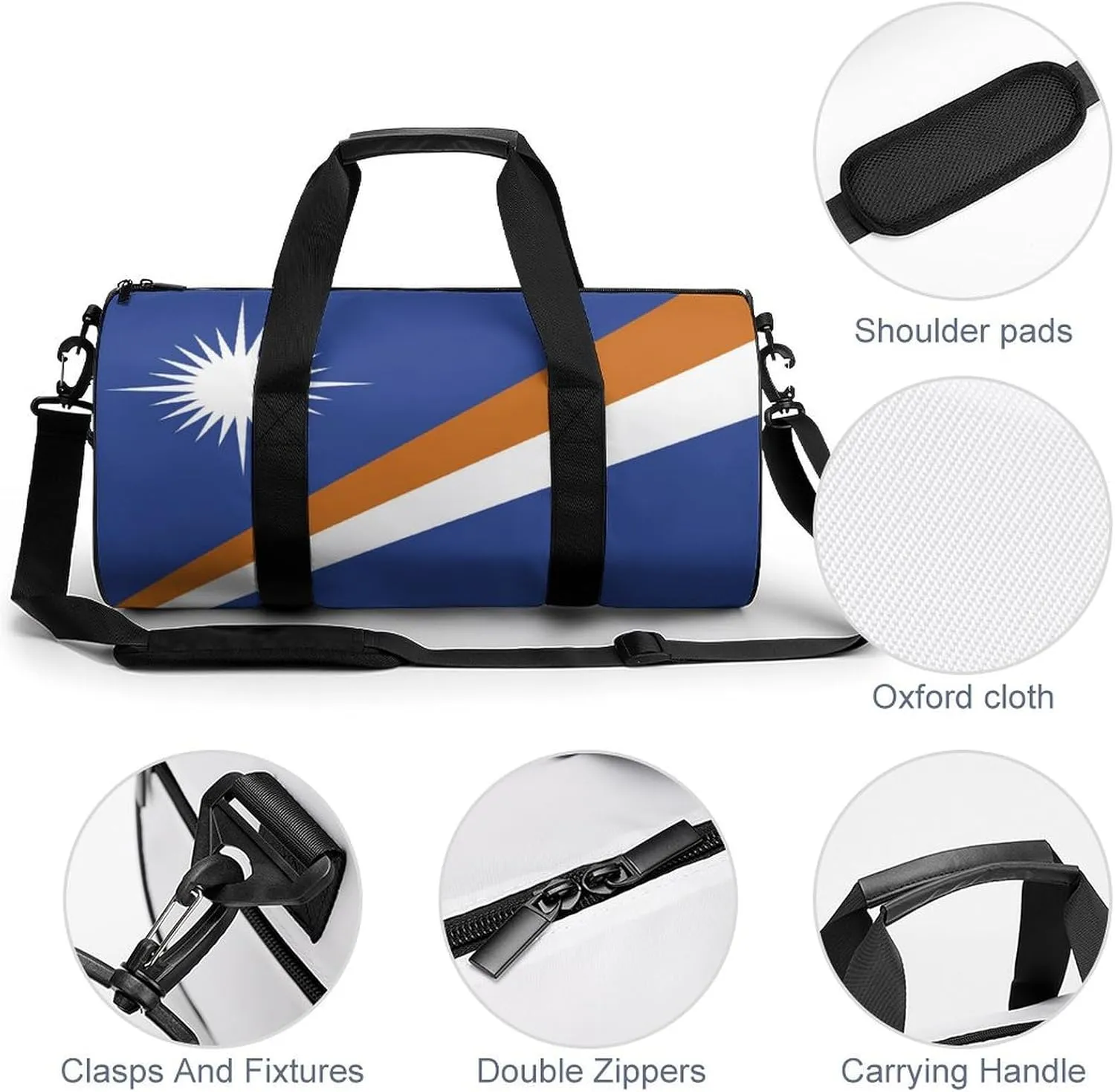 Marshall Lslands Flag Large Gym Duffel Bag Dry Wet Separation for Men Women Travel Workout