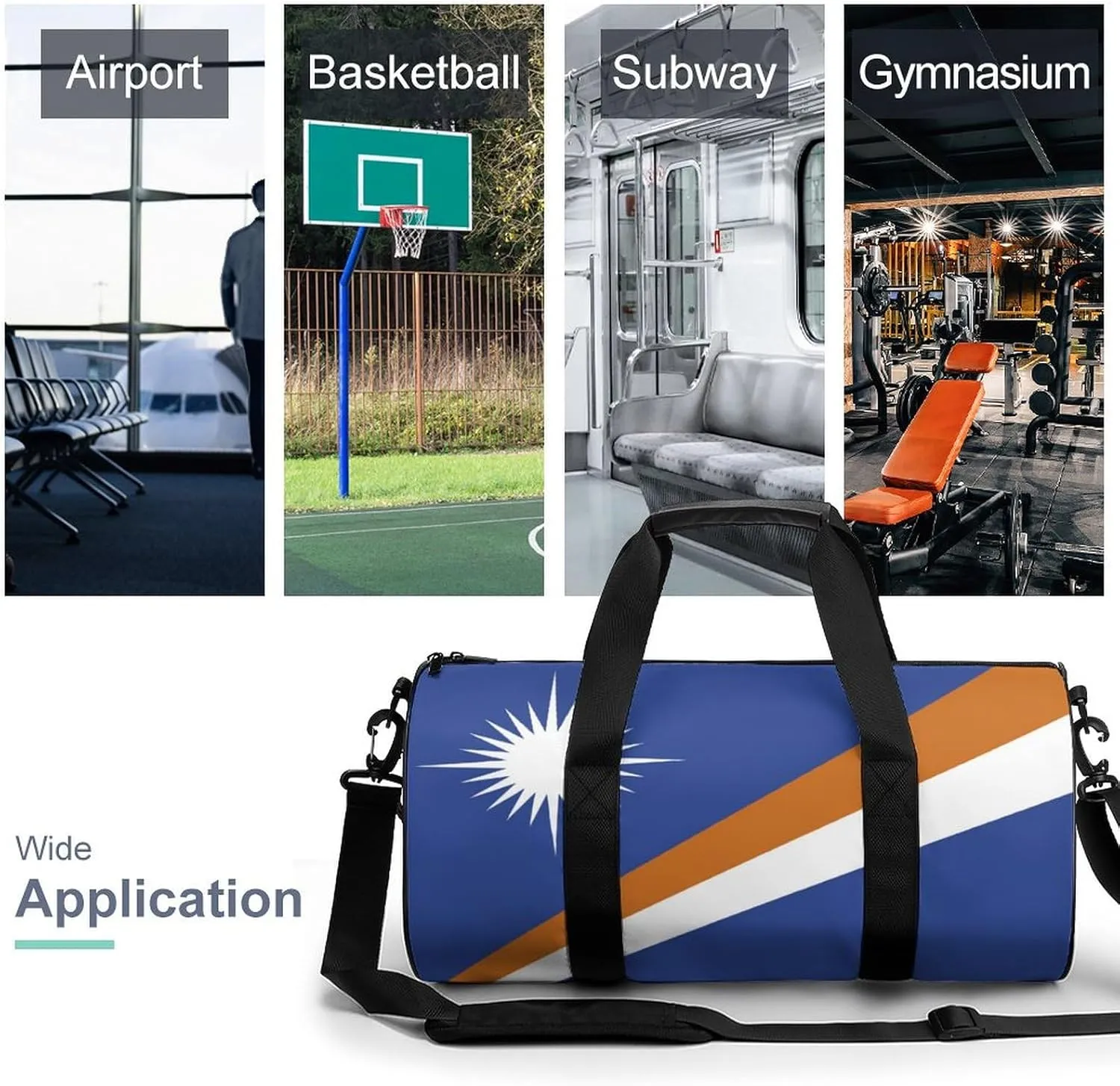 Marshall Lslands Flag Large Gym Duffel Bag Dry Wet Separation for Men Women Travel Workout