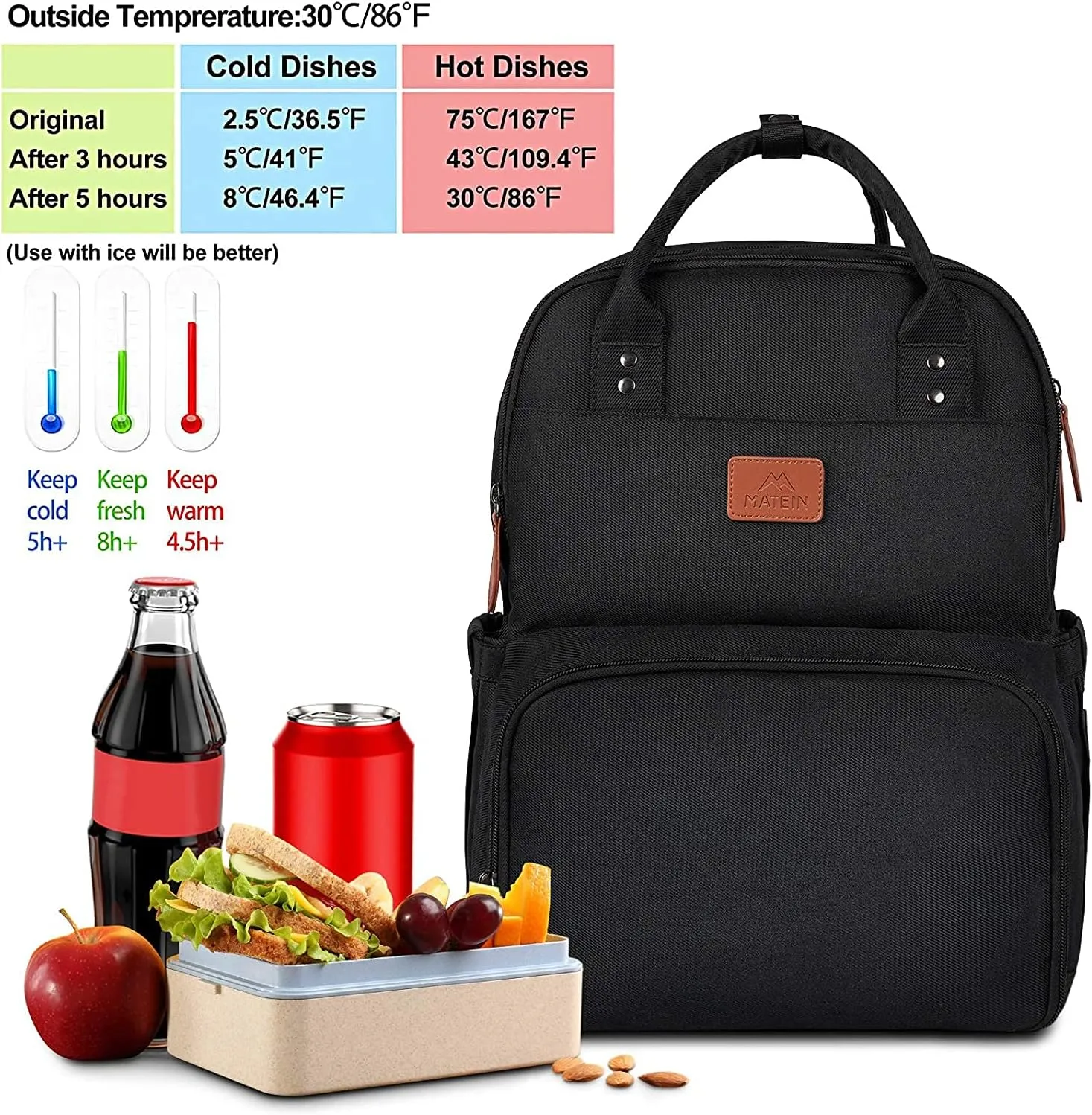 MATEIN 17 Inches Lunch Backpack, Extra Large Lunch Box with Insulated Cooler Compartment, Water Resistant Laptop Backpack with USB Charging Port for College Work Picnic Beaches