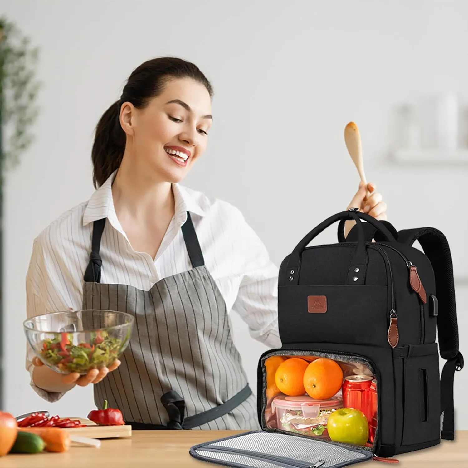 MATEIN 17 Inches Lunch Backpack, Extra Large Lunch Box with Insulated Cooler Compartment, Water Resistant Laptop Backpack with USB Charging Port for College Work Picnic Beaches