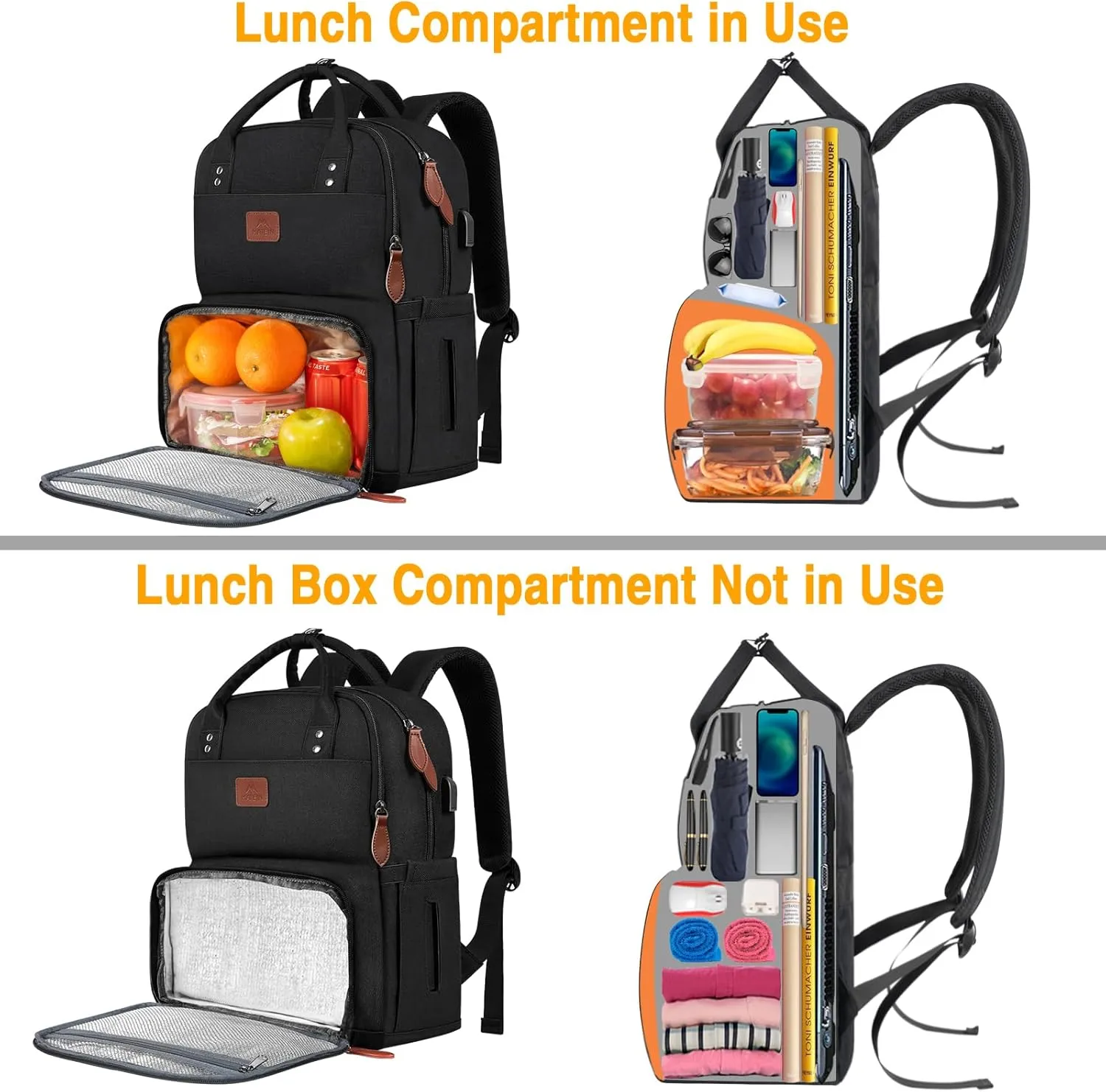 MATEIN 17 Inches Lunch Backpack, Extra Large Lunch Box with Insulated Cooler Compartment, Water Resistant Laptop Backpack with USB Charging Port for College Work Picnic Beaches