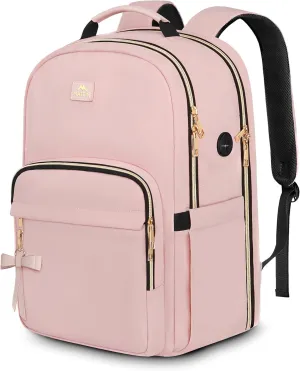 MATEIN Pink Laptop Backpack for Women, 17 Inch TSA Approved Anti Theft Padded Travel Backpack with Charging Hole & Luggage Strap, Large Water Resistant Work Computer Bag for Nurse College