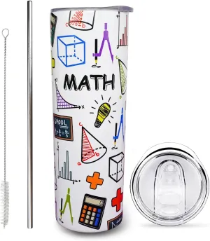 Math Teacher Gift Mug Tumbler Cup for Women Men - 20 Oz Stainless Steel Insulated Water Bottle With Lid and Straw
