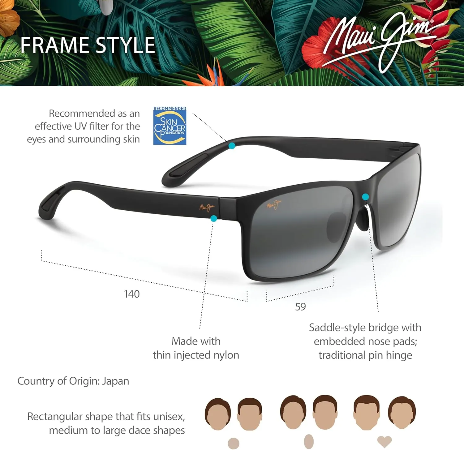 Maui Jim Men's and Women's Red Sands Polarized Universal Fit Rectangular Sunglasses