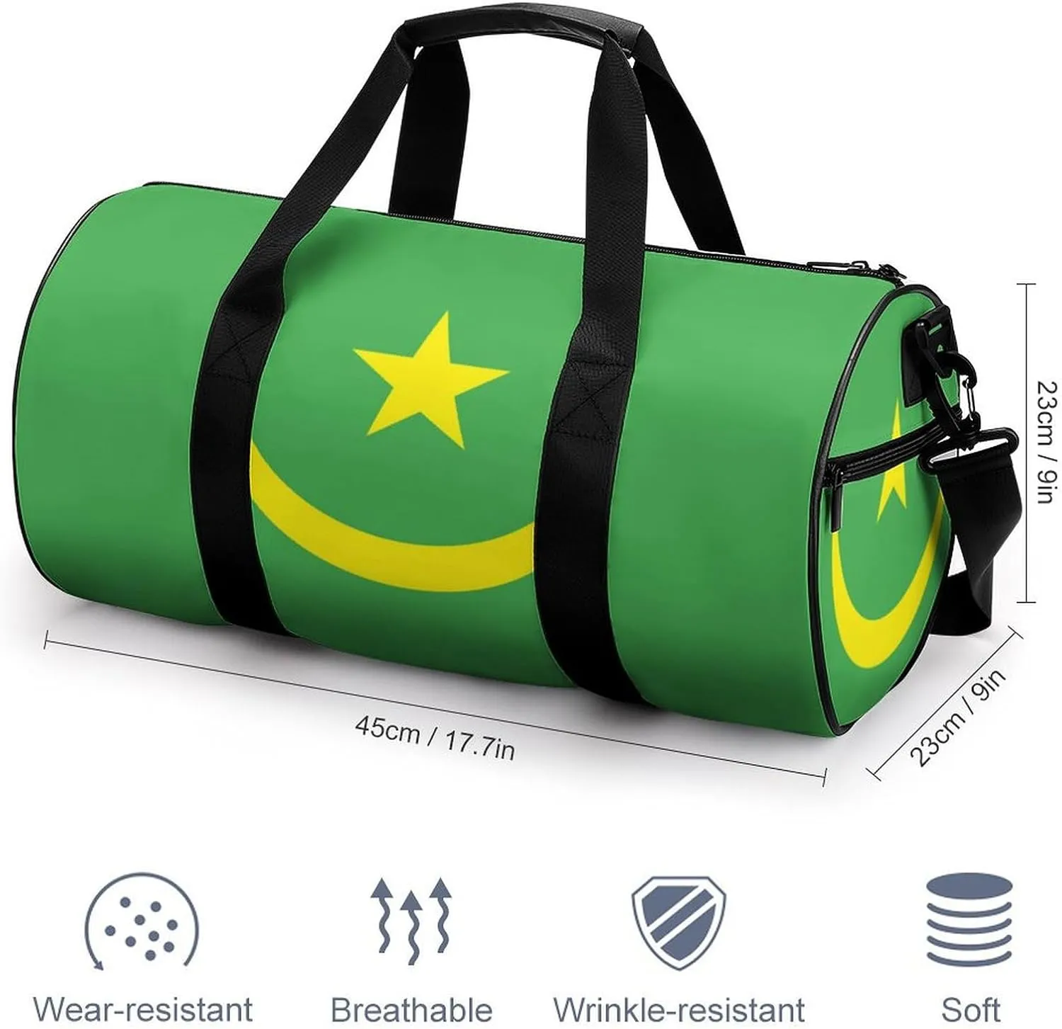 Mauritania Flag Waterproof Sports Gym Bag with Dry Wet Separation for Travel Overnight