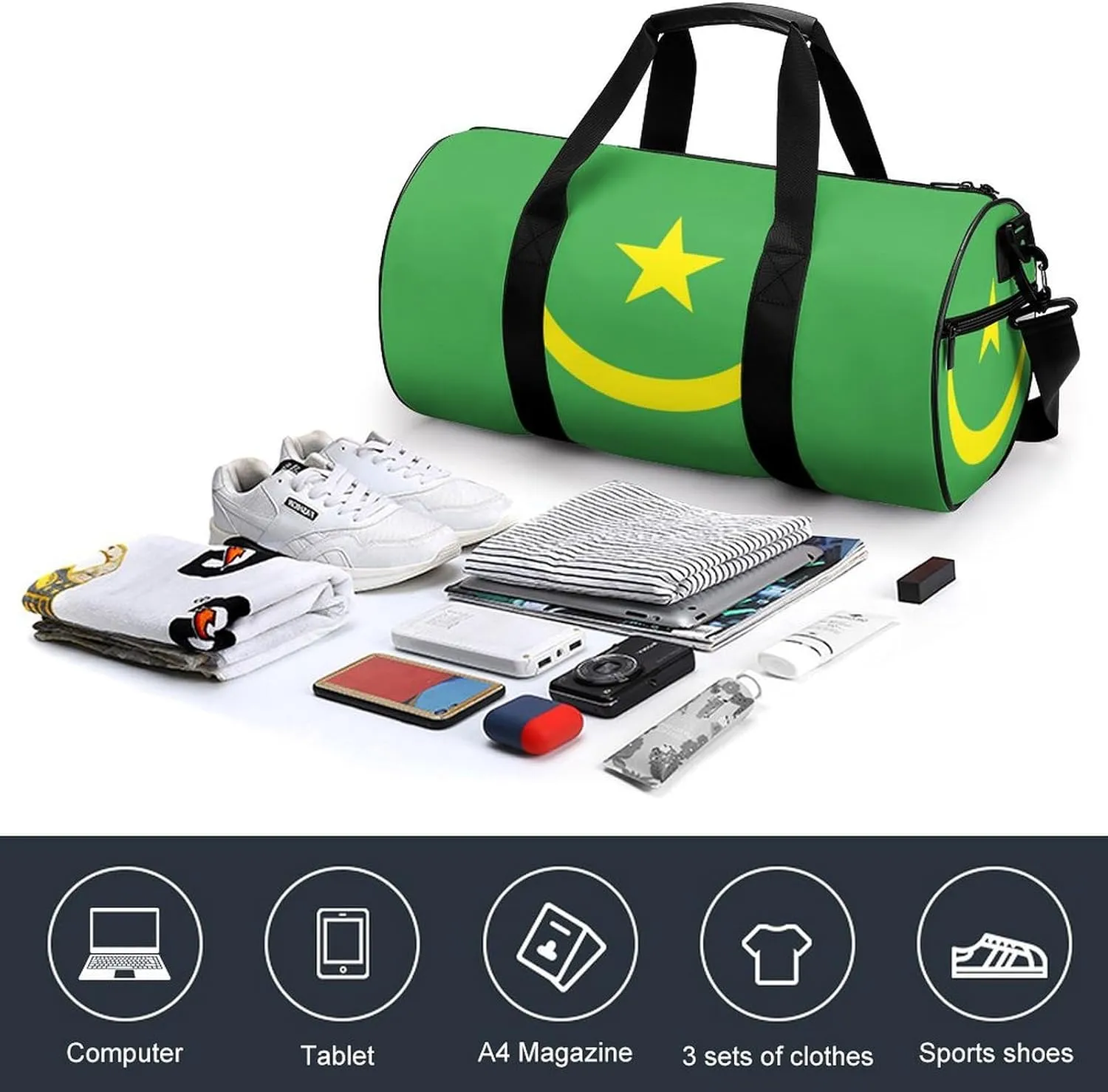 Mauritania Flag Waterproof Sports Gym Bag with Dry Wet Separation for Travel Overnight