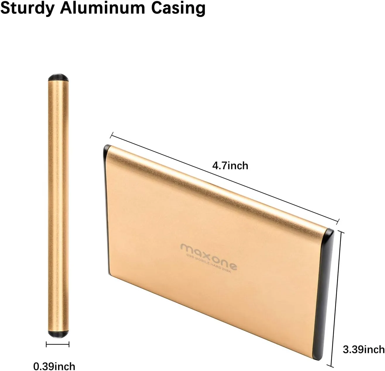 Maxone 320GB Ultra Slim Portable External Hard Drive HDD USB 3.0 Compatible with PC, Laptop, Gold