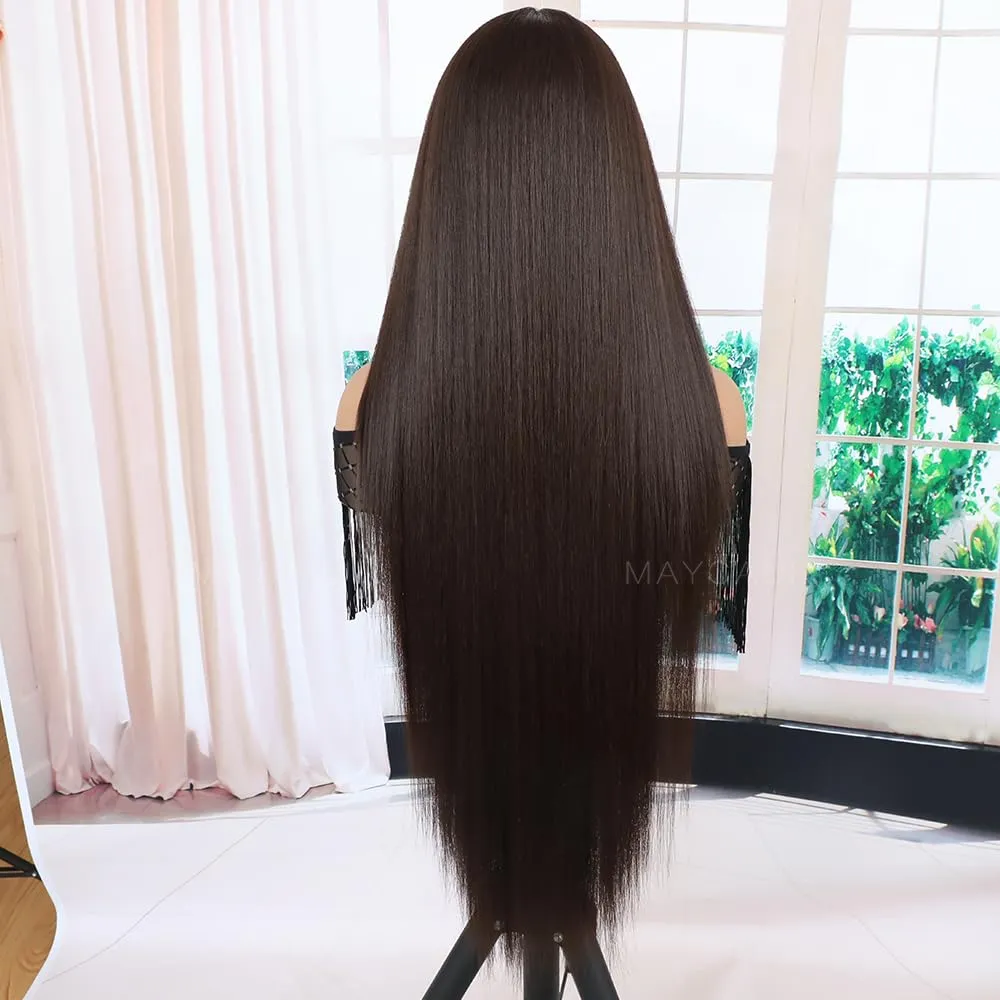Maycaur 613 Blonde Brown Hair Lace Front Wigs for Women Light Yaki Glueless Skunk Stripe Lace Wig Natural Hairline Pre-Plucked Long Straight Synthetic Wigs for Daily Party Cosplay Use