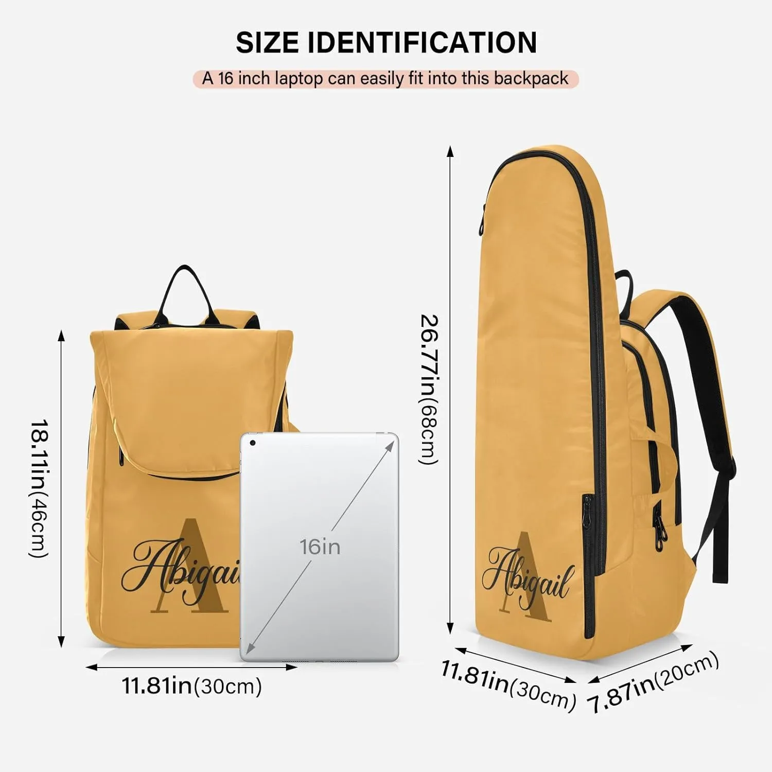 MCHIVER Mustard Yellow Custom Tennis Bags for Men Women Personalized Tennis Backpack Hold 2 Rackets Padel Sports Bag 11.81 * 7.87 * 17.11in