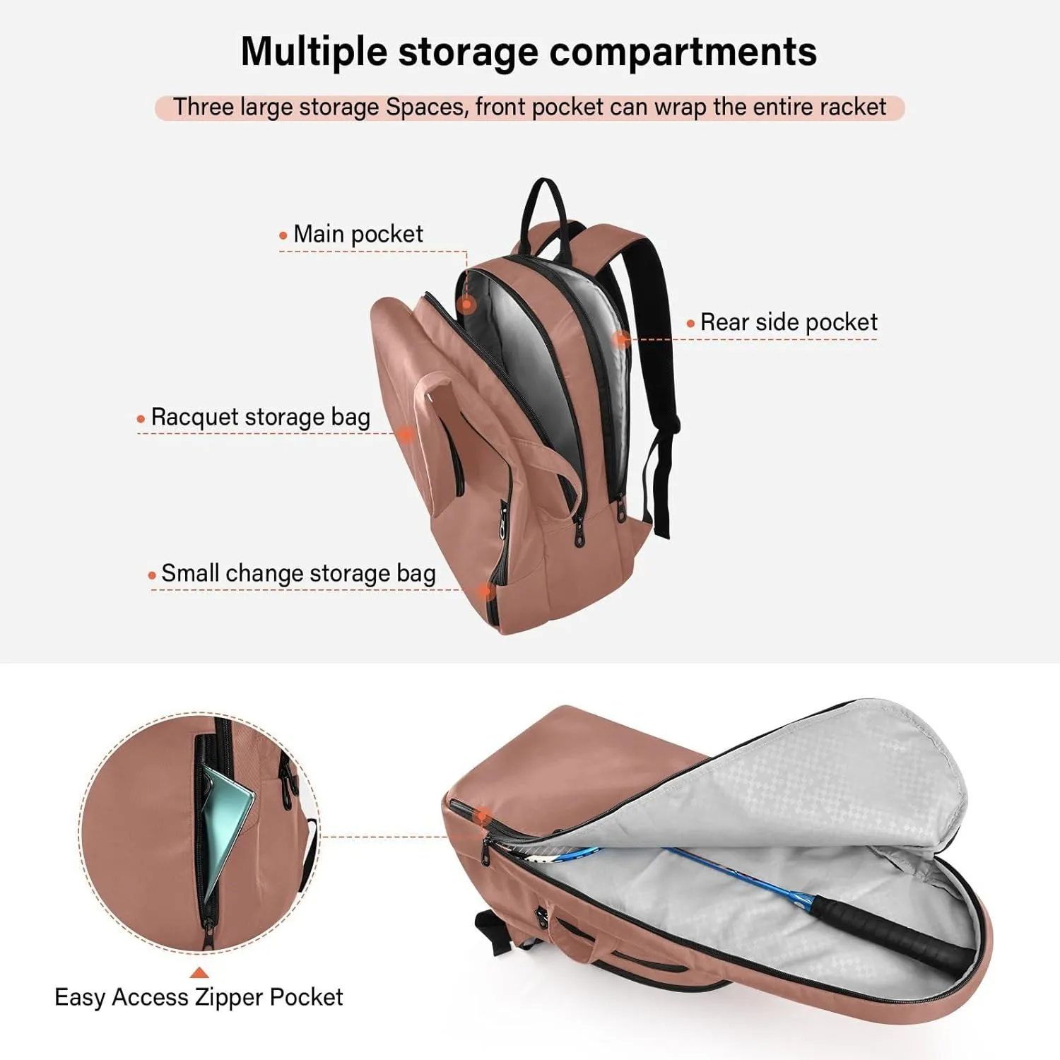 MCHIVER Tennis Bags for Men Women Tennis Backpack Hold 2 Rackets Badminton Racquet Backpack 11.81 * 7.87 * 17.11in