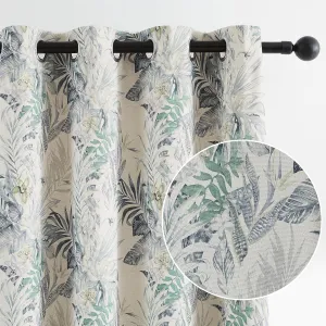 Melodieux Blackout Floral Cotton Curtains 84 Inches Long for Bedroom, Vintage Farmhouse Country Botanical Grommet Drapes Thermal Insulated Living Room Curtains, 52 by 84 in, Green, 2 Panels