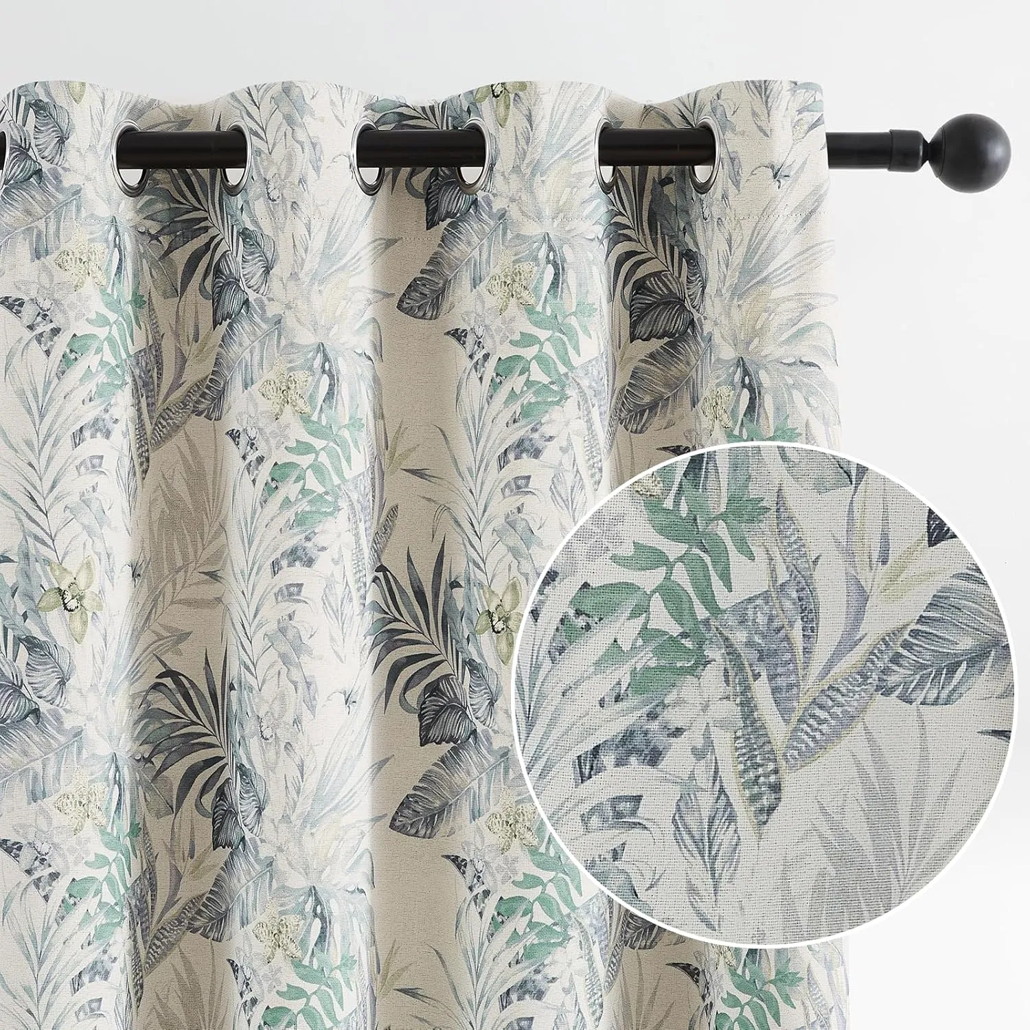 Melodieux Blackout Floral Cotton Curtains 84 Inches Long for Bedroom, Vintage Farmhouse Country Botanical Grommet Drapes Thermal Insulated Living Room Curtains, 52 by 84 in, Green, 2 Panels