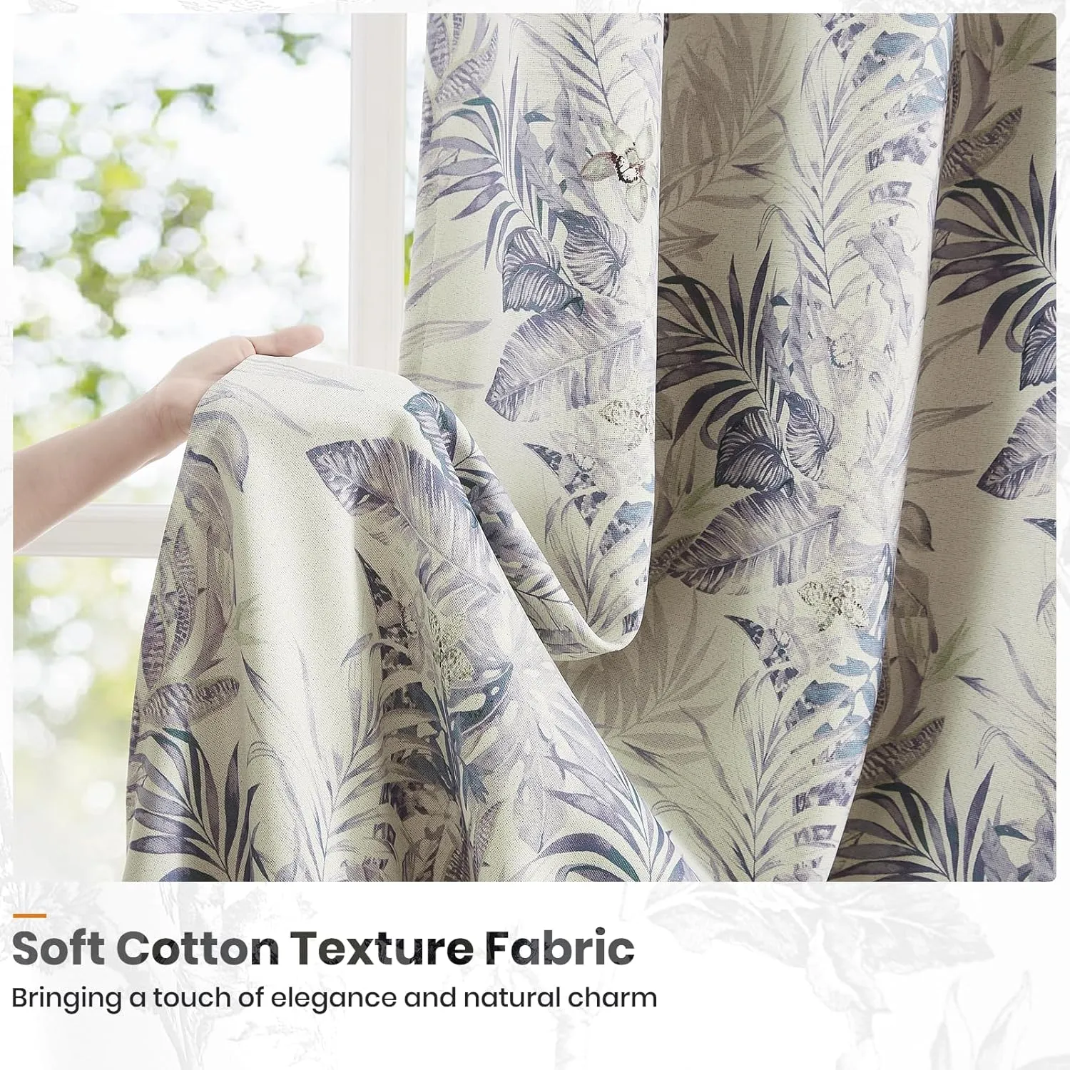 Melodieux Blackout Floral Cotton Curtains 84 Inches Long for Bedroom, Vintage Farmhouse Country Botanical Grommet Drapes Thermal Insulated Living Room Curtains, 52 by 84 in, Purple, 2 Panels