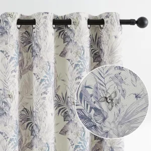 Melodieux Blackout Floral Cotton Curtains 84 Inches Long for Bedroom, Vintage Farmhouse Country Botanical Grommet Drapes Thermal Insulated Living Room Curtains, 52 by 84 in, Purple, 2 Panels