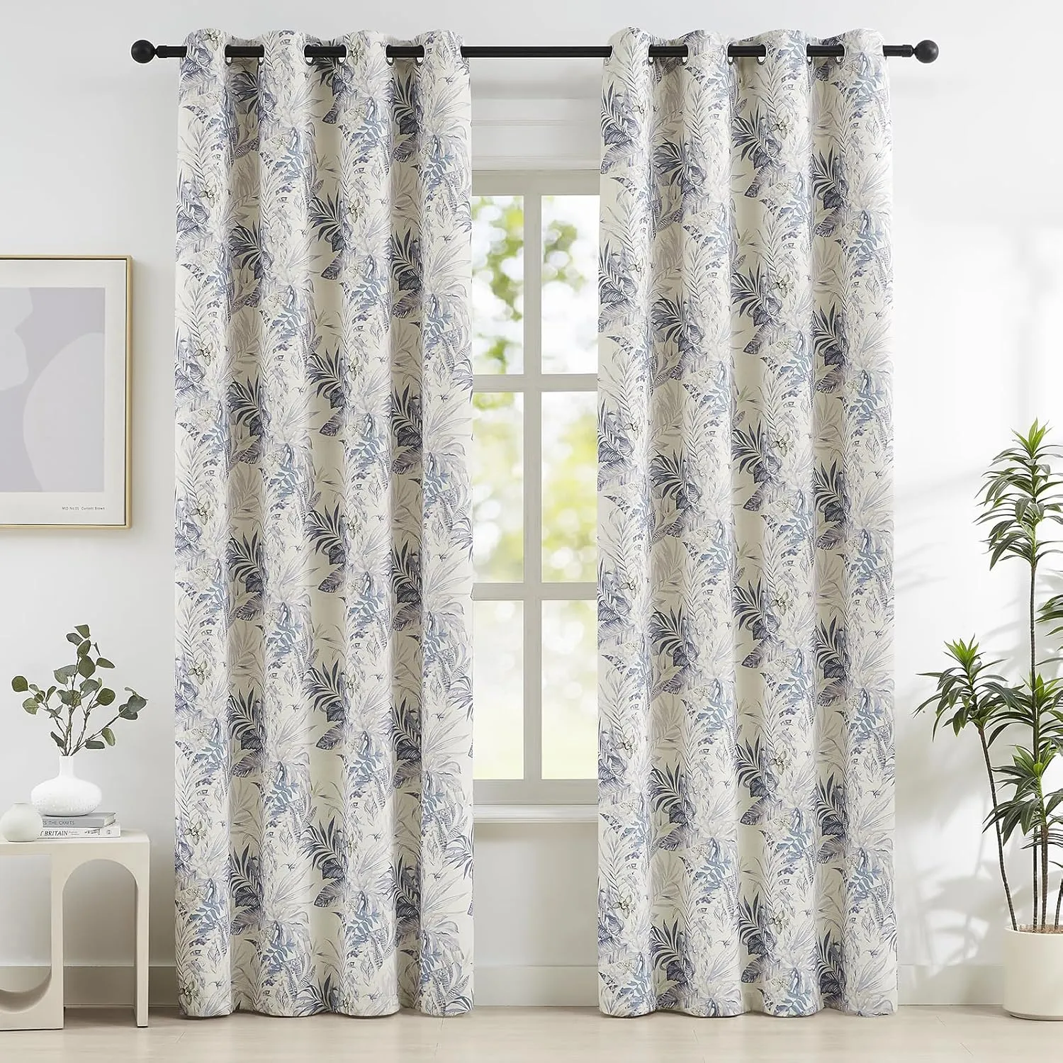 Melodieux Blackout Floral Cotton Curtains 84 Inches Long for Bedroom, Vintage Farmhouse Country Botanical Grommet Drapes Thermal Insulated Living Room Curtains, 52 by 84 in, Purple, 2 Panels