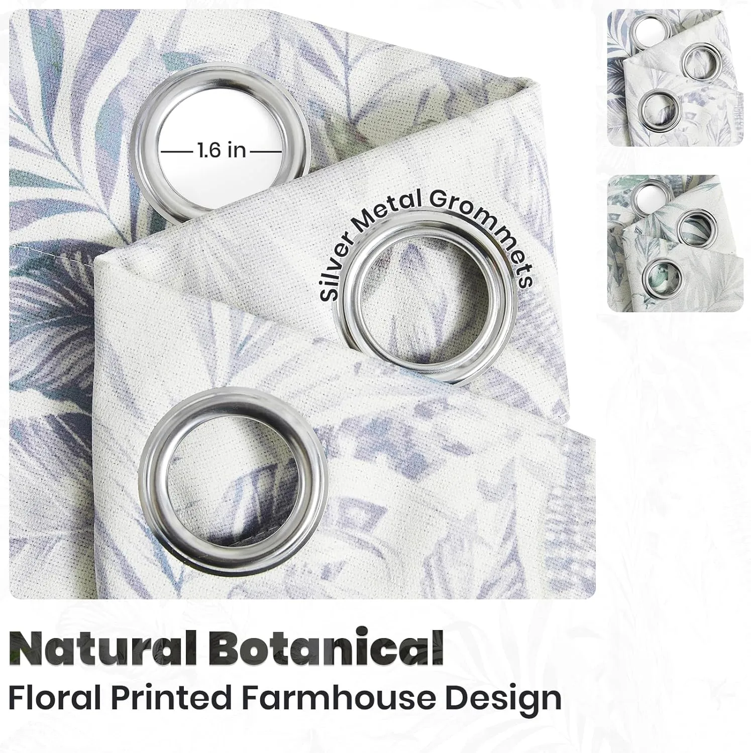 Melodieux Blackout Floral Cotton Curtains 84 Inches Long for Bedroom, Vintage Farmhouse Country Botanical Grommet Drapes Thermal Insulated Living Room Curtains, 52 by 84 in, Purple, 2 Panels