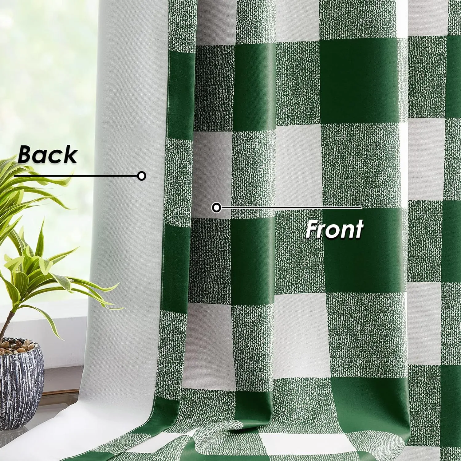 Melodieux Buffalo Check Plaid Blackout Curtains 84 Inches Long for Living Room, Bedroom Thermal Insulated Room Darkening Grommet Drapes, Green, 50 x 84 Inch, 2 Panels